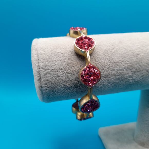 Vintage Pink Rhinestone Bangle Bracelet, Old Stock New W/ Tags, Made India - Picture 2 of 10